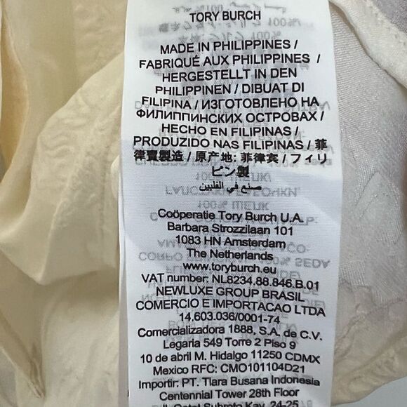 Tory Burch New Ivory Floral Chiffon Bow Blouse Size 4 - Picture 10 of 11